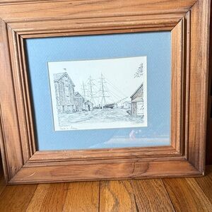 Vintage 1980 Clark M. Goff “Mystic Seaport” signed framed sketch art